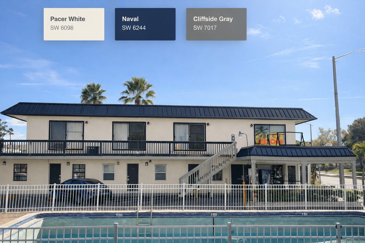 Color study: three Sherwin-Williams colors previewed on a Southwest Florida property