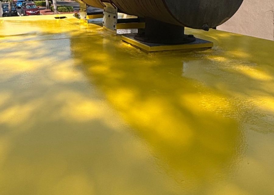 High-gloss protective coating on an industrial tank